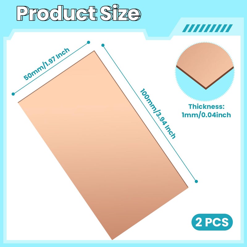 QIMAOO Copper Sheet, 2 Pieces of Copper Plates 4"×2"-18 Gauge(1mm) Thickness, 99% Pure Copper Sheets for Metal Crafts, Jewelry Making, DIY, Jewelry - Image 2